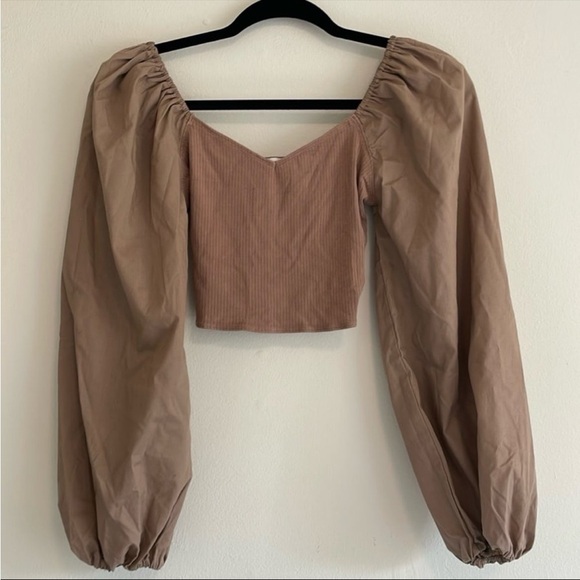 Abercrombie & Fitch Long-Sleeve Mixed Fabric Puff Sleeve Size Small - Picture 2 of 6